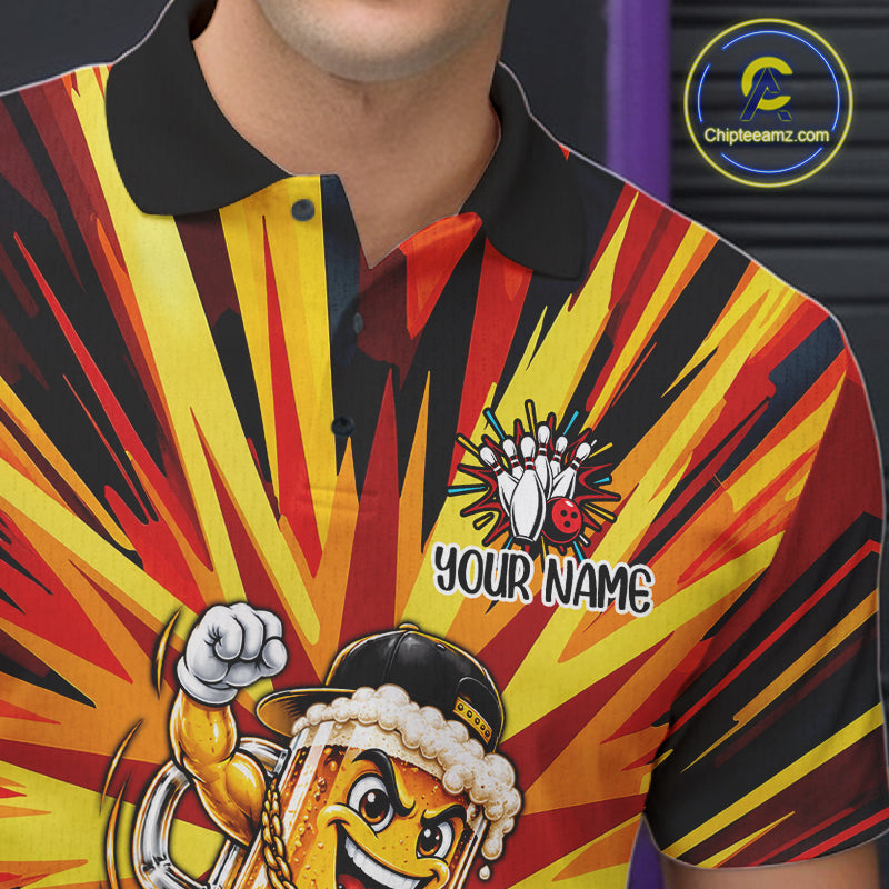 Funny Beer Bowler Bowling Shirt For Men Personalized Yellow Strikes Bowling League Team Jersey NYN4524