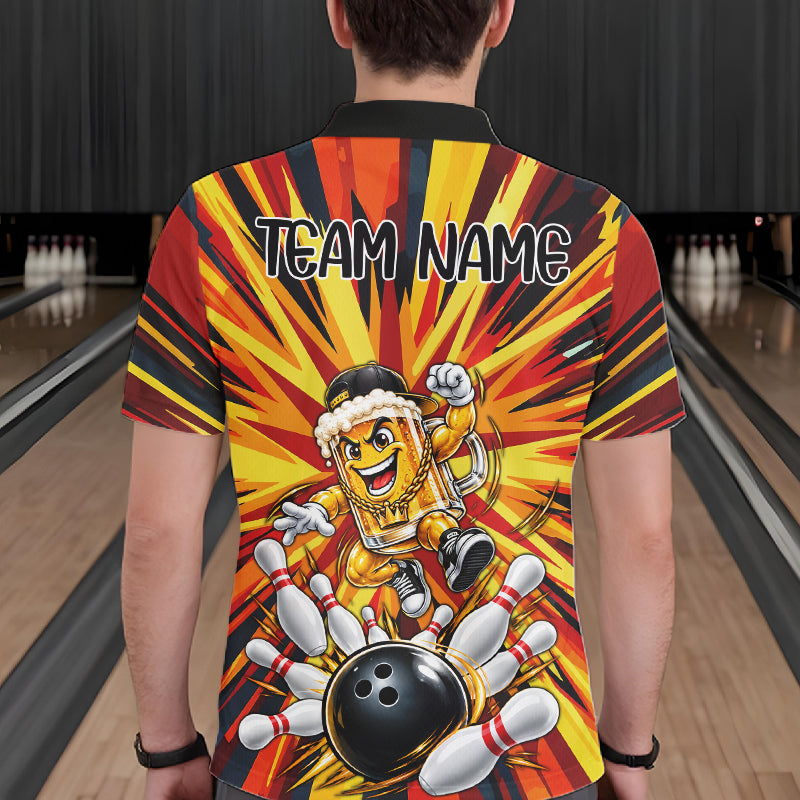 Funny Beer Bowler Bowling Shirt For Men Personalized Yellow Strikes Bowling League Team Jersey NYN4524