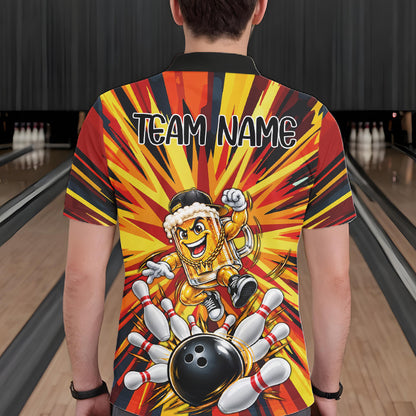 Funny Beer Bowler Bowling Shirt For Men Personalized Yellow Strikes Bowling League Team Jersey NYN4524