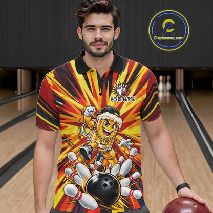Funny Beer Bowler Bowling Shirt For Men Personalized Yellow Strikes Bowling League Team Jersey NYN4524