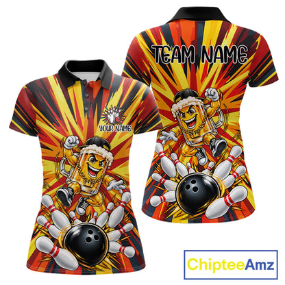 Funny Beer Bowler Bowling Shirt For Women Personalized Yellow Strikes Bowling League Team Jersey NYN4524