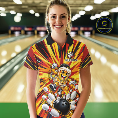 Funny Beer Bowler Bowling Shirt For Women Personalized Yellow Strikes Bowling League Team Jersey NYN4524