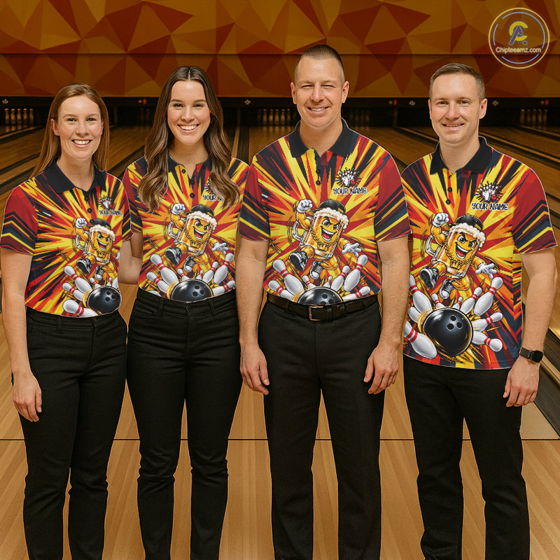 Funny Beer Bowler Bowling Shirt For Men Personalized Yellow Strikes Bowling League Team Jersey NYN4524