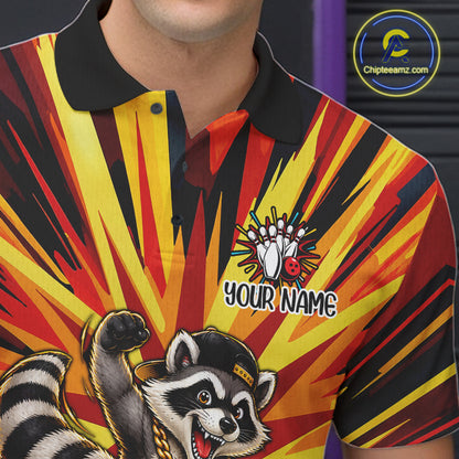 Funny Raccoon Bowler Bowling Shirt For Men Personalized Yellow Strikes Bowling League Team Jersey NYN4525