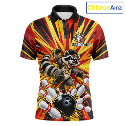 Funny Raccoon Bowler Bowling Shirt For Men Personalized Yellow Strikes Bowling League Team Jersey NYN4525
