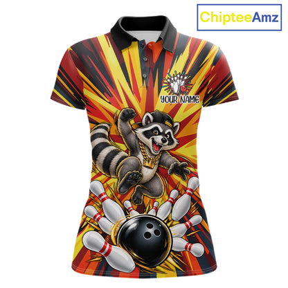 Funny Raccoon Bowler Bowling Shirt For Women Personalized Yellow Strikes Bowling League Team Jersey NYN4525