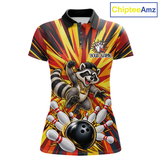 Funny Raccoon Bowler Bowling Shirt For Women Personalized Yellow Strikes Bowling League Team Jersey NYN4525