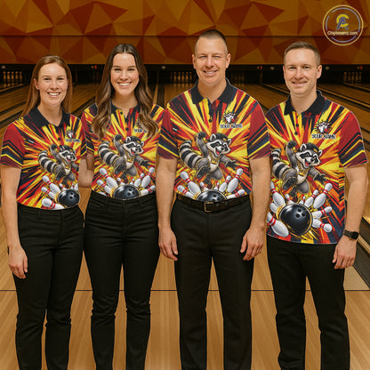 Funny Raccoon Bowler Bowling Shirt For Men Personalized Yellow Strikes Bowling League Team Jersey NYN4525