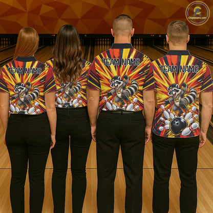 Funny Raccoon Bowler Bowling Shirt For Men Personalized Yellow Strikes Bowling League Team Jersey NYN4525