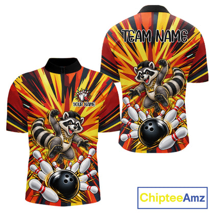 Funny Raccoon Bowler Bowling Shirt For Men Personalized Yellow Strikes Bowling League Team Jersey NYN4525