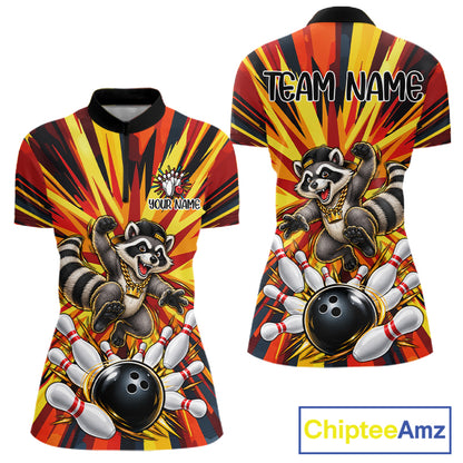Funny Raccoon Bowler Bowling Shirt For Women Personalized Yellow Strikes Bowling League Team Jersey NYN4525