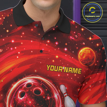 Mens Bowling Polo 1/4-Zip Shirts Custom Red Abstract Bowling Team Jerseys, Bowling Gifts NYN4915