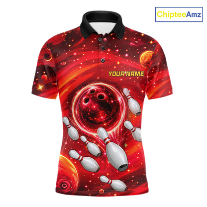 Mens Bowling Polo 1/4-Zip Shirts Custom Red Abstract Bowling Team Jerseys, Bowling Gifts NYN4915