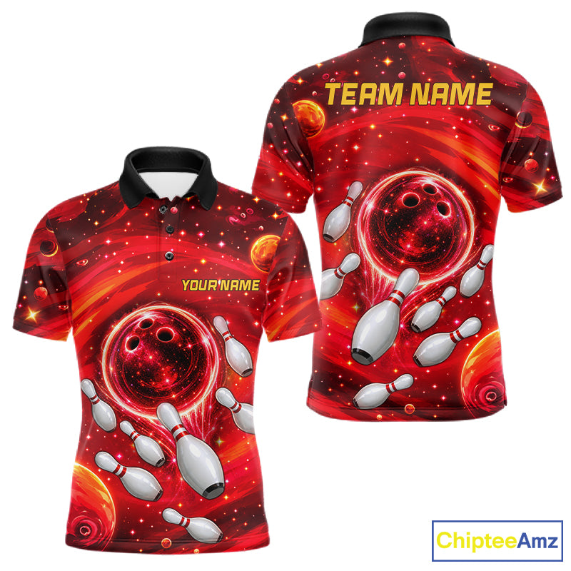 Mens Bowling Polo 1/4-Zip Shirts Custom Red Abstract Bowling Team Jerseys, Bowling Gifts NYN4915