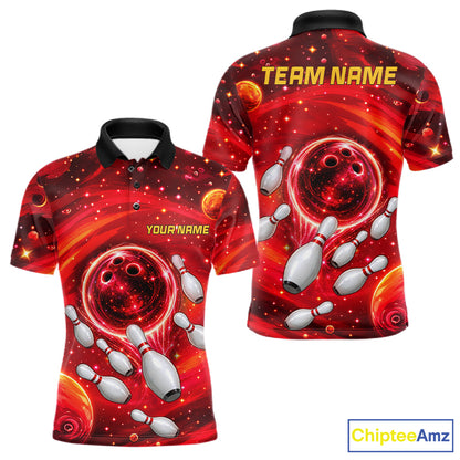 Mens Bowling Polo 1/4-Zip Shirts Custom Red Abstract Bowling Team Jerseys, Bowling Gifts NYN4915