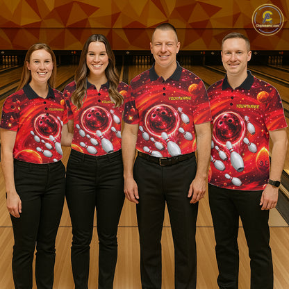 Mens Bowling Polo 1/4-Zip Shirts Custom Red Abstract Bowling Team Jerseys, Bowling Gifts NYN4915