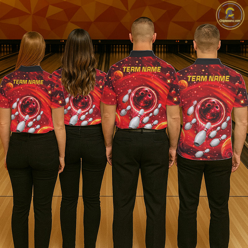 Mens Bowling Polo 1/4-Zip Shirts Custom Red Abstract Bowling Team Jerseys, Bowling Gifts NYN4915
