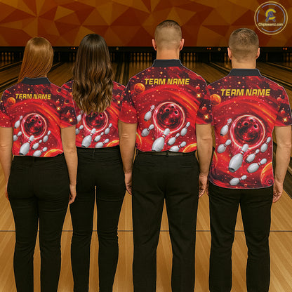 Mens Bowling Polo 1/4-Zip Shirts Custom Red Abstract Bowling Team Jerseys, Bowling Gifts NYN4915