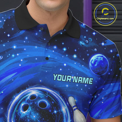 Mens Bowling Polo 1/4-Zip Shirts Custom Blue Abstract Bowling Team Jerseys, Bowling Gifts NYN4916
