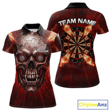 Load image into Gallery viewer, Custom Red Flames Dart Arrow Cracked Skull Women Darts Polo Shirt Grunge Dart Gifts NYN1989