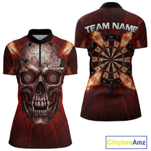 Load image into Gallery viewer, Custom Red Flames Dart Arrow Cracked Skull Women Darts Quarter-Zip Shirt Grunge Dart Gifts NYN1989