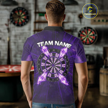 Load image into Gallery viewer, Custom Purple Flames Dart Arrow Cracked Skull Men Darts Polo Shirt Grunge Dart Gifts NYN1990
