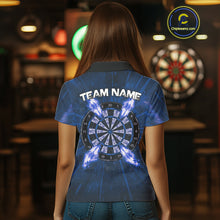 Load image into Gallery viewer, Custom Blue Flames Dart Arrow Cracked Skull Women Darts Polo Shirt Grunge Dart Gifts NYN1991