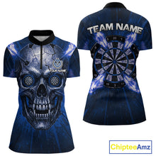Load image into Gallery viewer, Custom Blue Flames Dart Arrow Cracked Skull Women Darts Quarter-Zip Shirt Grunge Dart Gifts NYN1991