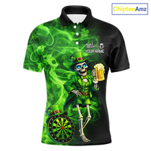 Load image into Gallery viewer, Funny Skeleton St Patrick's Day Men Darts Polo Shirt Custom Flame Shamrock Darts Team Jersey NYN2529