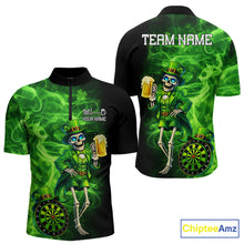 Load image into Gallery viewer, Funny Skeleton St Patrick's Day Men Darts Quarter-Zip Shirt Custom Flame Shamrock Darts Team Jersey NYN2529