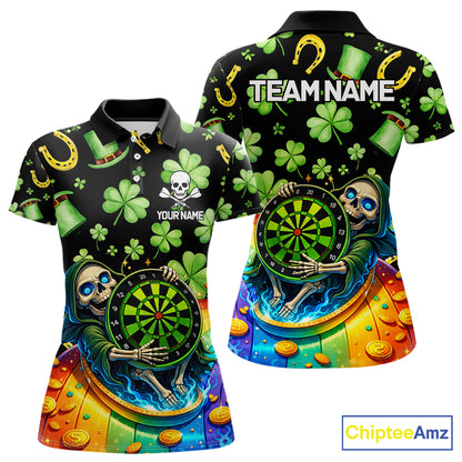 Rainbow Funny Skeleton Green Dartboard Women Darts Polo Shirt Custom St Patrick's Day Darts Jersey NYN2533