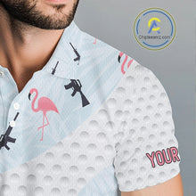 Load image into Gallery viewer, Funny Rifle &amp; Flamingo Polo Shirt Mens Golf Polo Shirts Custom White Ball Pattern Golf Clothes NYN2877