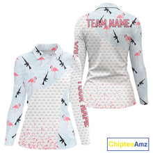 Load image into Gallery viewer, Funny Rifle &amp; Flamingo Polo Shirt Womens Golf Polo Shirts Custom White Ball Pattern Golf Clothes NYN2877