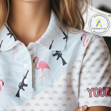 Load image into Gallery viewer, Funny Rifle &amp; Flamingo Polo Shirt Womens Golf Polo Shirts Custom White Ball Pattern Golf Clothes NYN2877