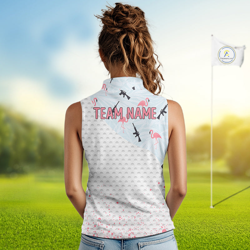 Funny Rifle & Flamingo Sleeveless Polo Shirt Womens Golf Polo Shirts Custom White Ball Golf Clothes NYN2877