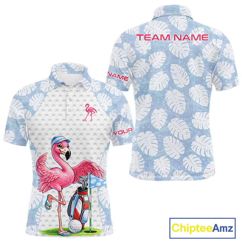 Custom Blue Tropical Monstera Funny Flamingo Matching Men Golf Polo Shirts Team Golf Clothes  NYN2881