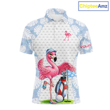 Load image into Gallery viewer, Custom Blue Tropical Monstera Funny Flamingo Matching Men Golf Polo Shirts Team Golf Clothes  NYN2881