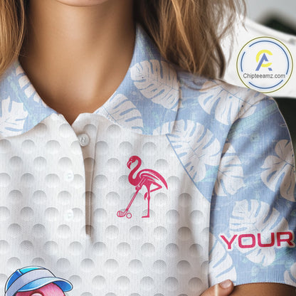Custom Blue Tropical Monstera Funny Flamingo Matching Womens Golf Polo Shirts Team Golf Clothes  NYN2881