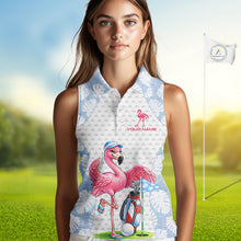 Load image into Gallery viewer, Custom Blue Tropical Monstera Funny Flamingo Matching Womens Golf Sleeveless Polo Shirts Team Golf Clothes NYN2881