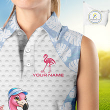 Load image into Gallery viewer, Custom Blue Tropical Monstera Funny Flamingo Matching Womens Golf Sleeveless Polo Shirts Team Golf Clothes NYN2881