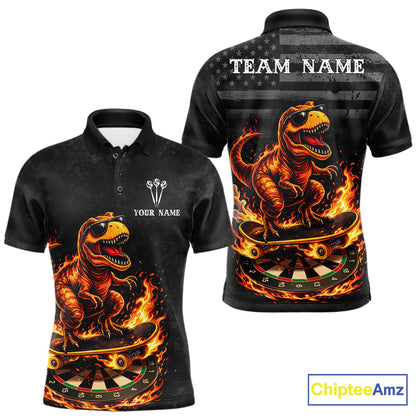 Custom Grunge Flame Dinosaur Darts Shirt Polo & 1/4 Zip Darts Jersey For Men US Flag Dart Outfit NYN2884