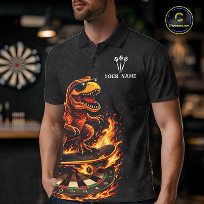Custom Grunge Flame Dinosaur Darts Shirt Polo & 1/4 Zip Darts Jersey For Men US Flag Dart Outfit NYN2884