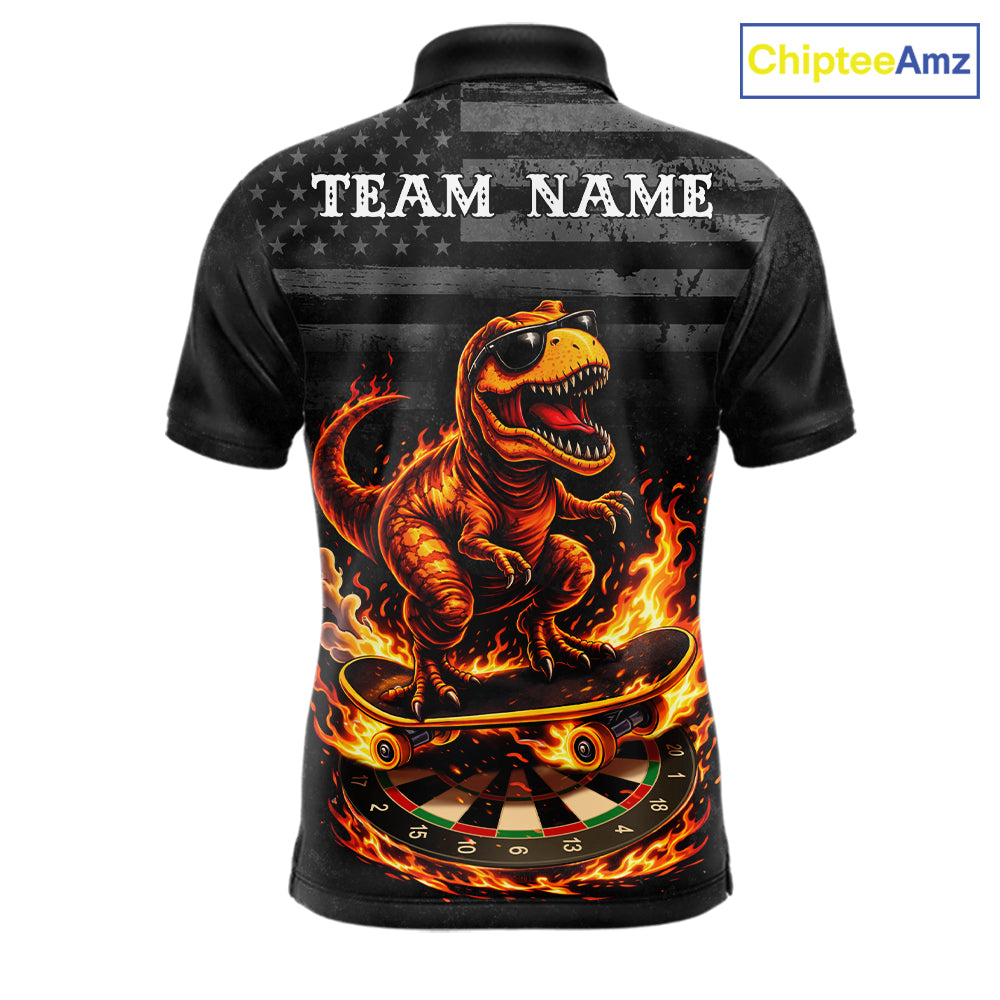 Custom Grunge Flame Dinosaur Darts Shirt Polo & 1/4 Zip Darts Jersey For Men US Flag Dart Outfit NYN2884