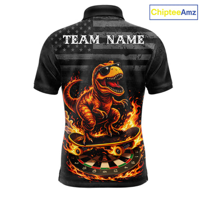Custom Grunge Flame Dinosaur Darts Shirt Polo & 1/4 Zip Darts Jersey For Men US Flag Dart Outfit NYN2884