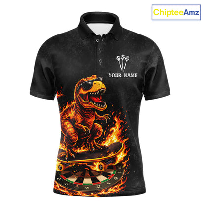 Custom Grunge Flame Dinosaur Darts Shirt Polo & 1/4 Zip Darts Jersey For Men US Flag Dart Outfit NYN2884