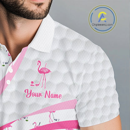Funny Flamingo Mens Golf Shirt Polo Personalized Pink Argyle Pattern Golf Team Outfits NYN3097