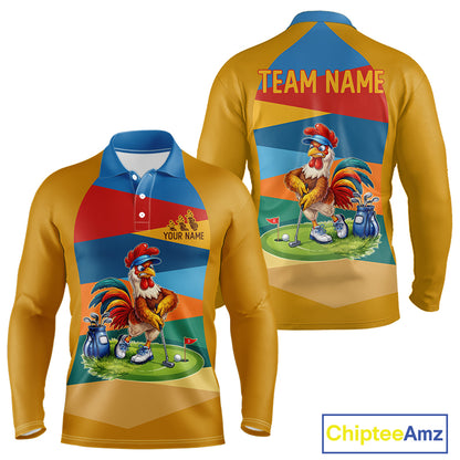 Colorful Rooster Mens Golf Polo Shirts Personalized Funny Golf Ball Shirts, Golf Gifts For Men NYN3098