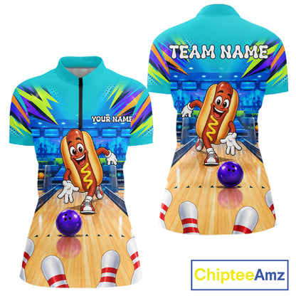 Personalized Hot Dog Bowling Shirt For Women Custom Team Bowling Jersey Funny Bowler Gifts NYN4553