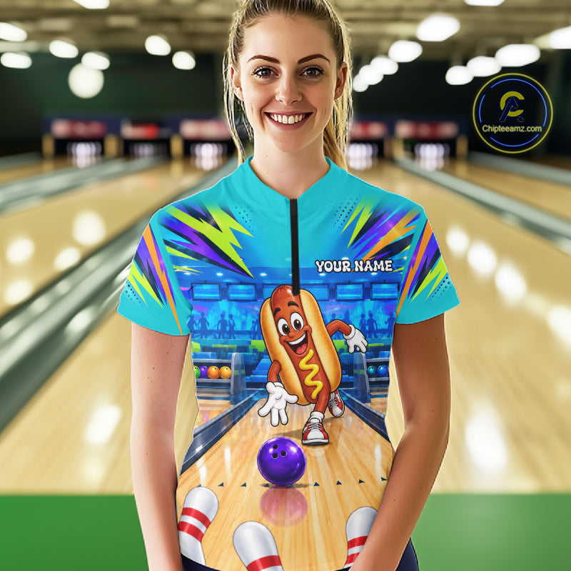 Personalized Hot Dog Bowling Shirt For Women Custom Team Bowling Jersey Funny Bowler Gifts NYN4553