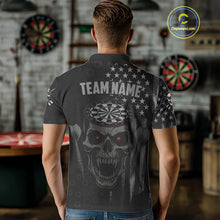 Load image into Gallery viewer, Custom Black Grey Grunge Skull Patriotic Dart Men Polo Jerseys USA Flag Dart Shirts NYN1726